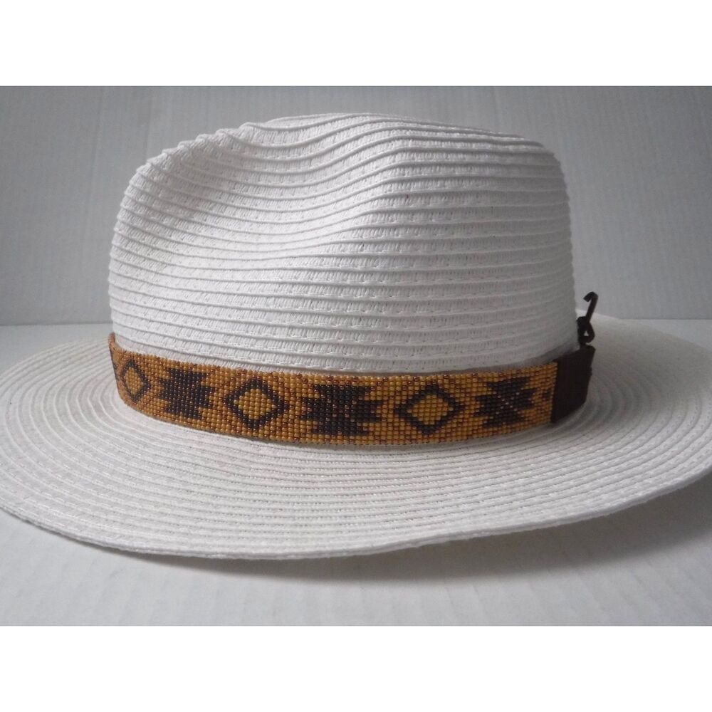 Beaded Hat Band Tan, Brown and Bronze w/ Leather